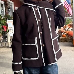 NEW - Brown Blazer with White Trim